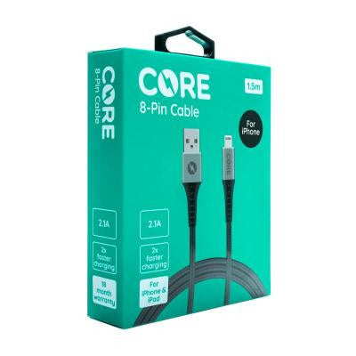 CORE 1.5M Braided 8-Pin Cable 2.1A Grey (NEW)